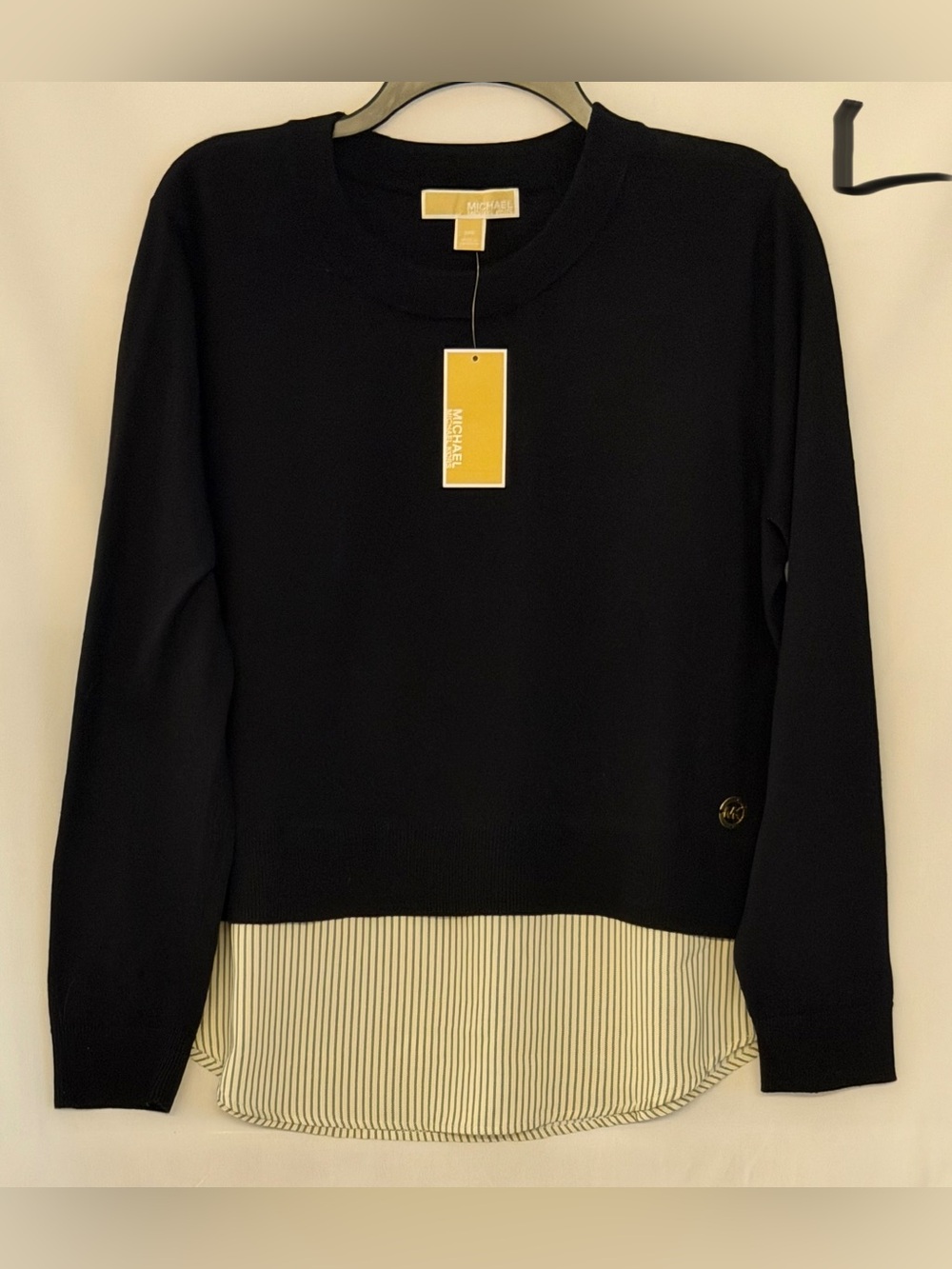 Michael Kors Black Pullover with Attached Striped Shirttail